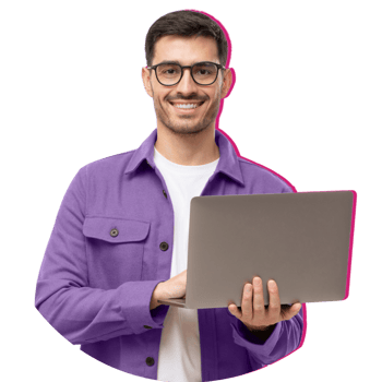 Man with laptop in purple shadow